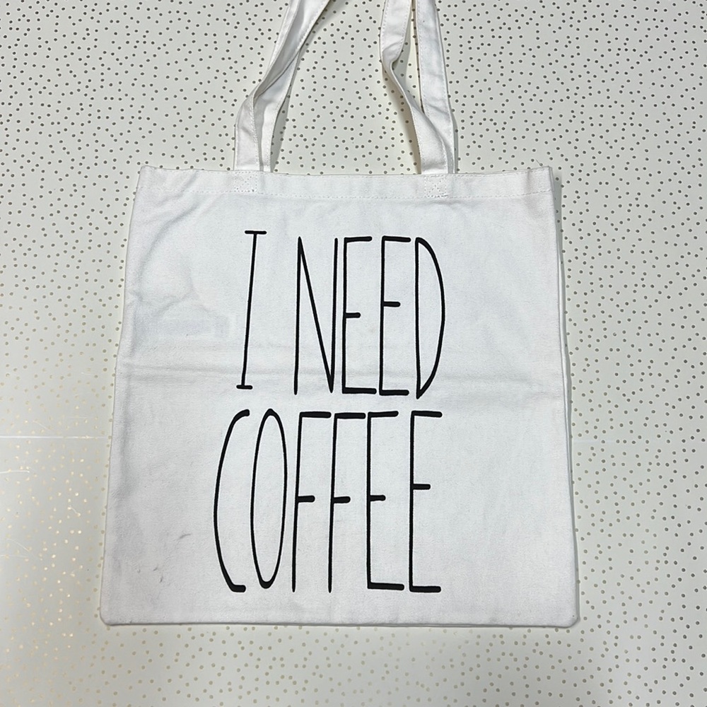 I NEED COFFEE Canvas Tote Bag White and Black
